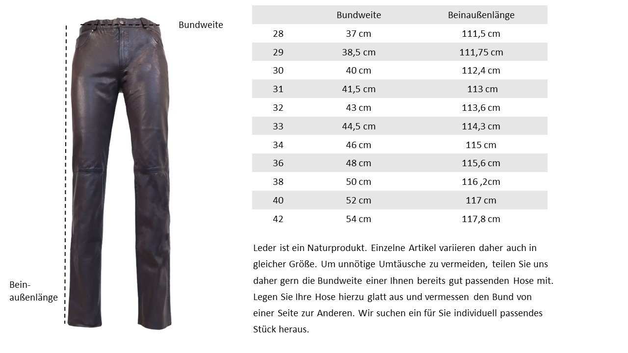 Pant Trant Lamm-Nappa RICANO Leder; Braun Lederhose Jeans-Optik 5-Pocket Hochwertiges