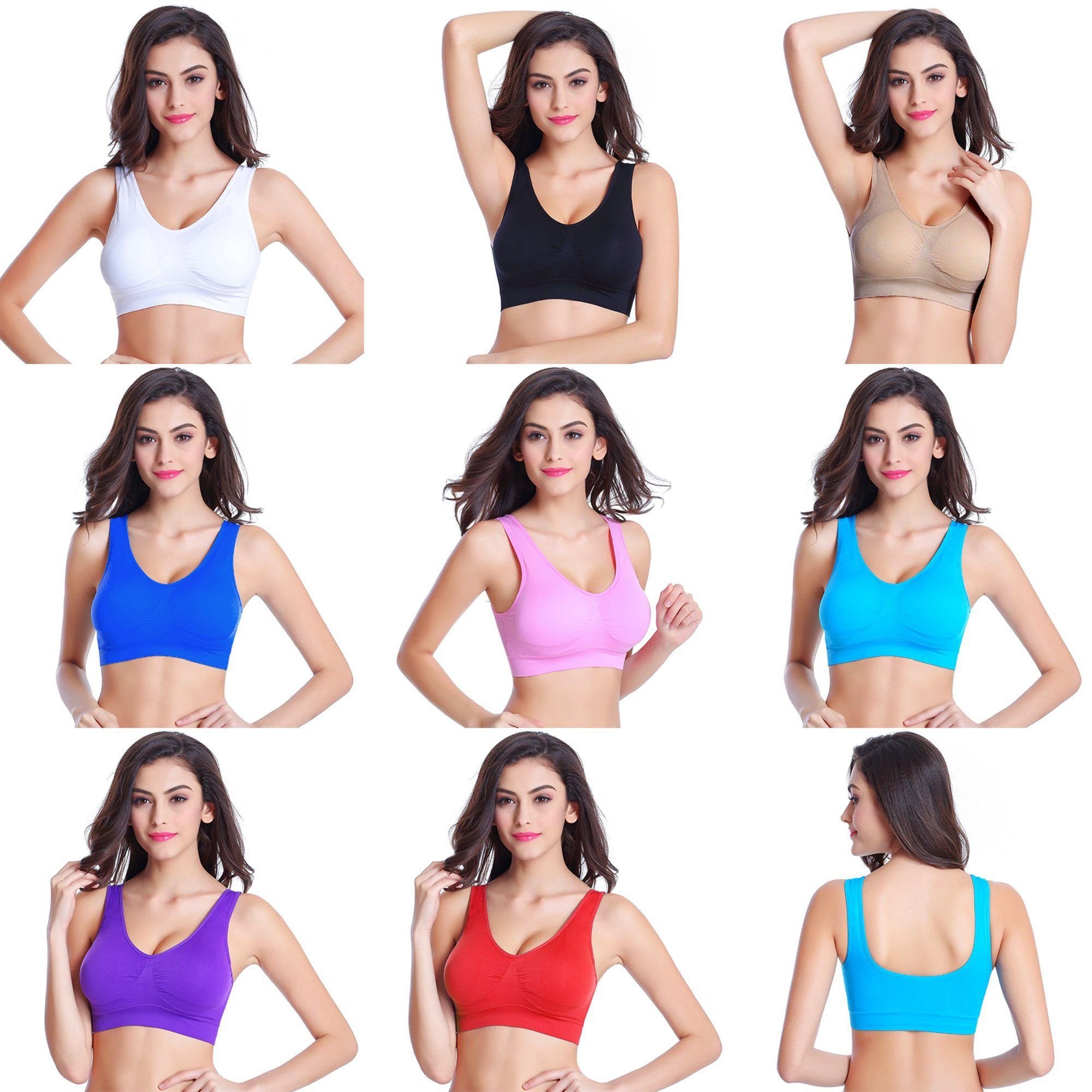TEXEMP Set: Bustier 7er Set BH Bustier Sport Bra Damen Push Yoga Fitness Top Polsterung (7-tlg) mit herausnehmbaren Kissen