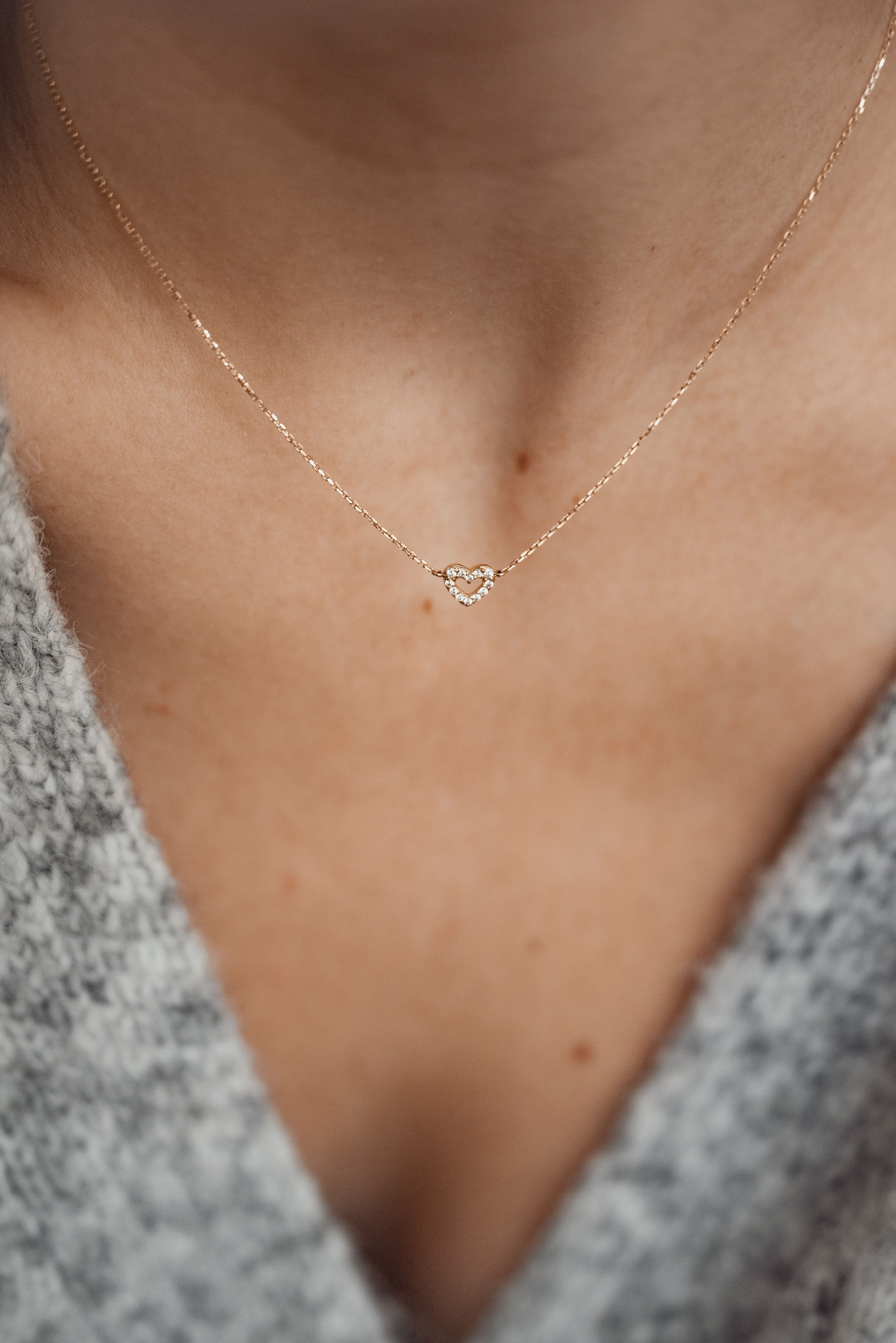 Dear Me Goldkette 585 Gold Kette Herz Liebe Anhänger, 14K Massivgold Kette günstig online kaufen