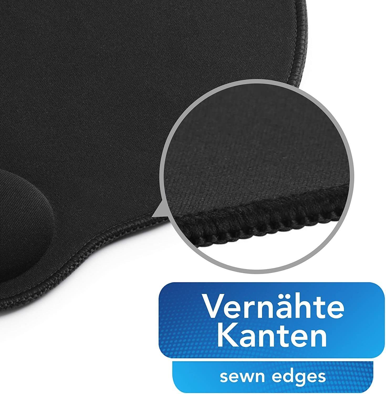 Sidorenko Mauspad mit Gelkissen - 26x23cm - Ergonomisches Mauspad mit Vernähte Kanten (schwarz), Mousepad mit Handauflage für schonende Handgelenk Haltung – Bild 4 von 5