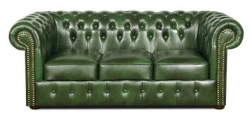 Casa Padrino Chesterfield-Sofa Chesterfield Wohnzimmer 3er Set Grün - Luxus Echtleder Möbel
