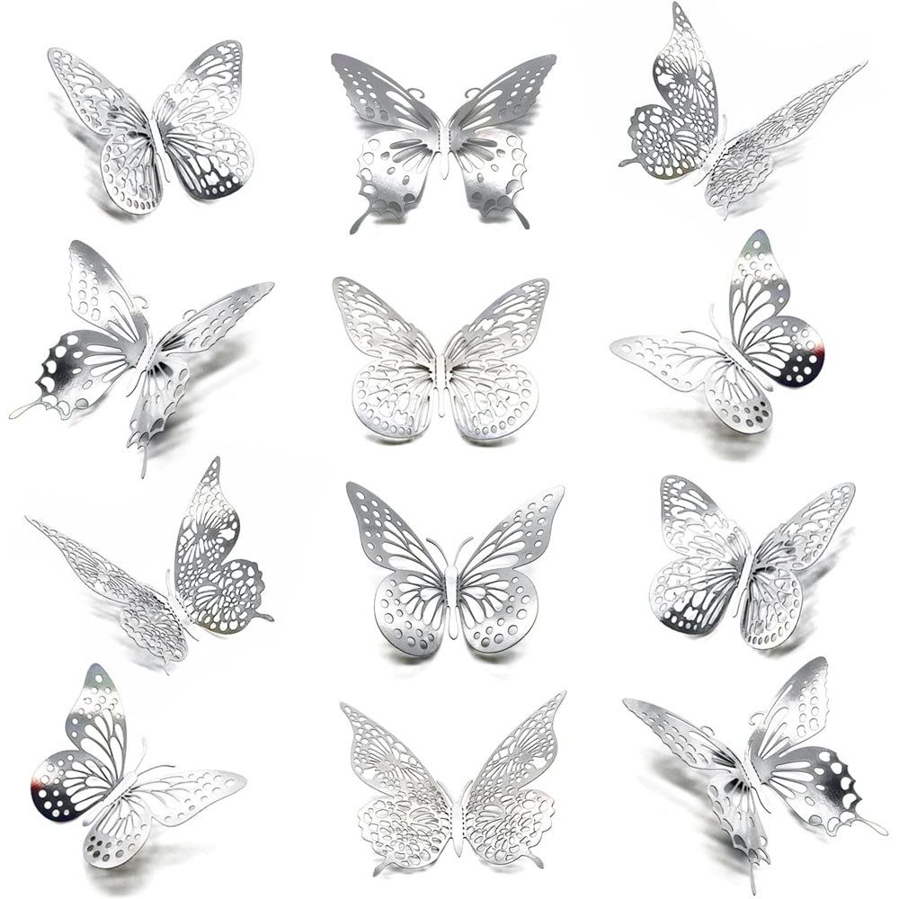 TUWENA 3D-Wandtattoo 48 Schmetterlinge Deko, Schmetterlinge Aufkleber Dekoration Wandtattoo, Abnehmbare Schmetterling Wandaufkleber 48 Stück, 4 Stile, 3 Größen