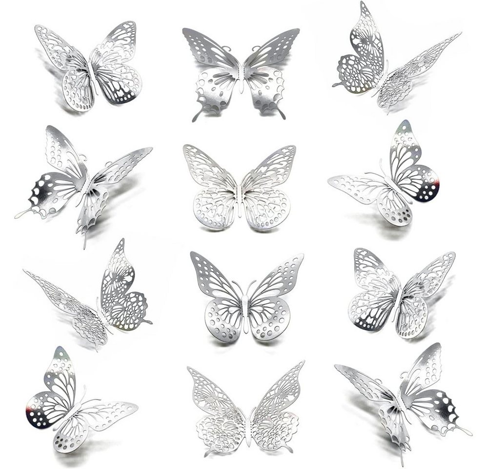 TUWENA 3D-Wandtattoo 48 Schmetterlinge Deko, Schmetterlinge Aufkleber Dekoration Wandtattoo, Abnehmbare Schmetterling Wandaufkleber 48 Stück, 4 Stile, 3 Größen