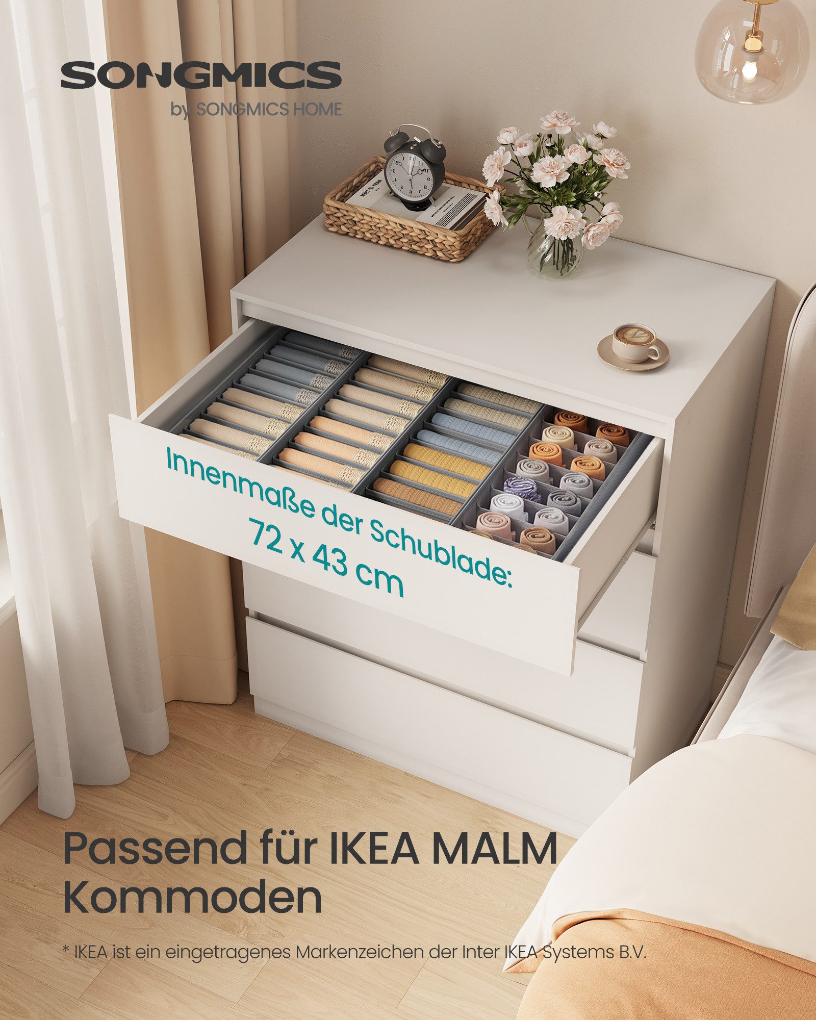 SONGMICS Aufbewahrungsbox Schubladen-Organizer, faltbar, Schrank-Organizer, 40 x 16 x 10 cm, für Unterwäsche und Socken, Schrank-Organizer – Bild 2 von 5