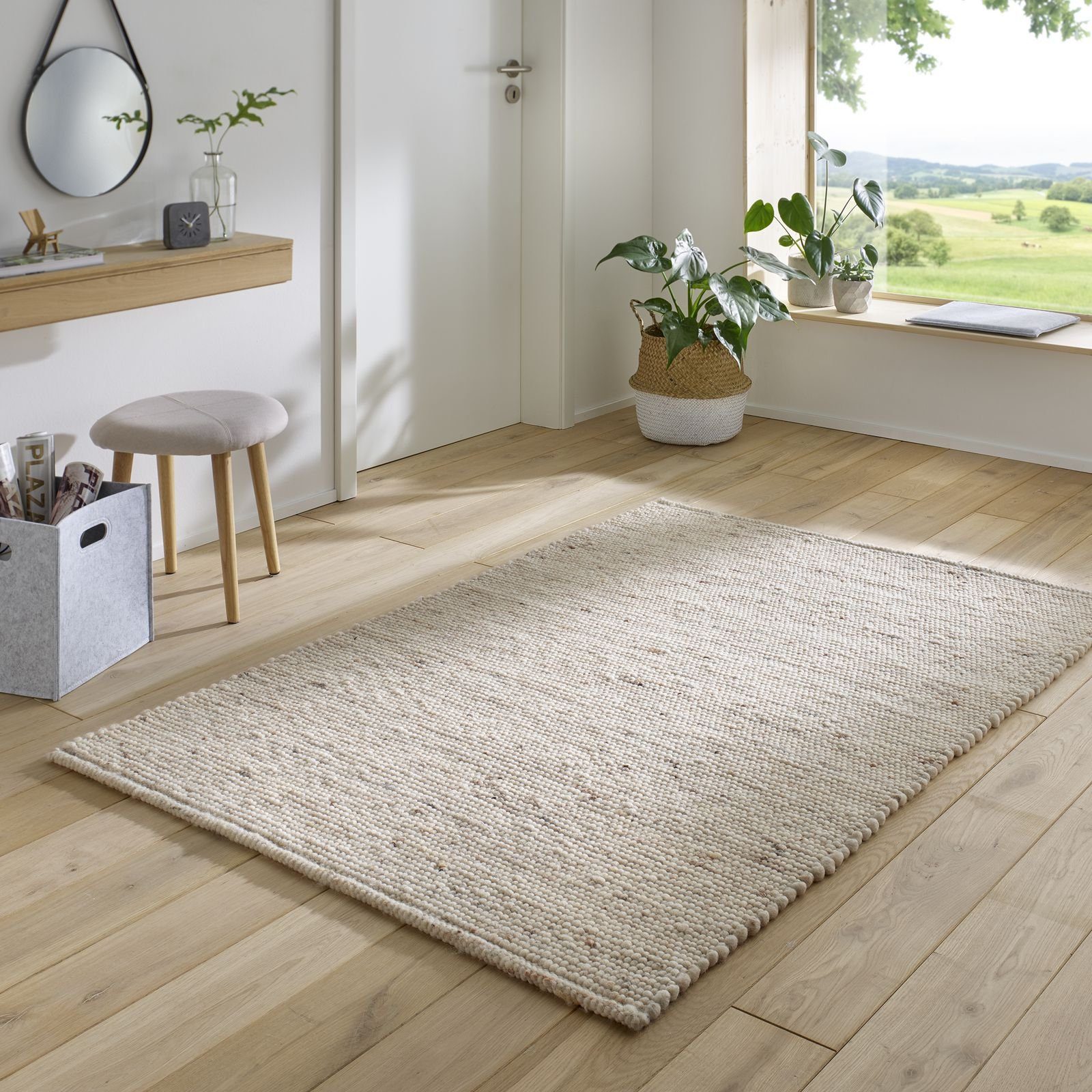 Wollteppich mm, gewalkter Schlafzimmer Schurwolle Handwebteppich Esszimmer Helsinki, Höhe: 060x090 TaraCarpet TaraCarpet, rechteckig, 10 natur Wohnzimmer-Teppich