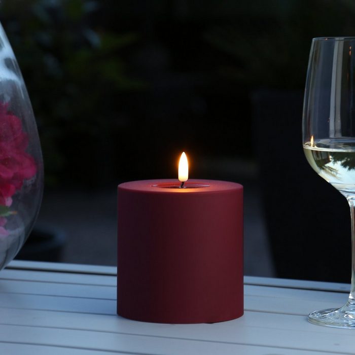 Deluxe Homeart LED-Kerze LED Kerze MIA für Außen 3D Flamme flackernd H: 10cm D: 10cm outdoor dunkelrot (1-tlg)