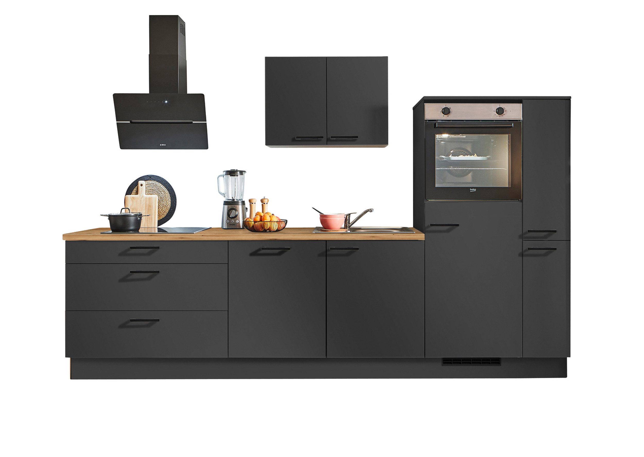 pino Küchenzeile Stockholm, individuell anpassbar, gratis Küchenplanung mit Profis, (Breite 290cm), vormontiert, wahlw. mit E-Geräten, Preis inkl. Lieferung & Montage