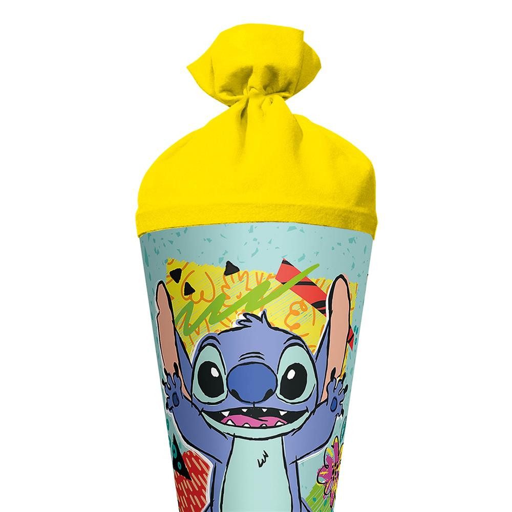Roth Schultüte Disney Stitch, 70cm, rund, mit Rot(h)-Spitze, Filzverschluss Gelb