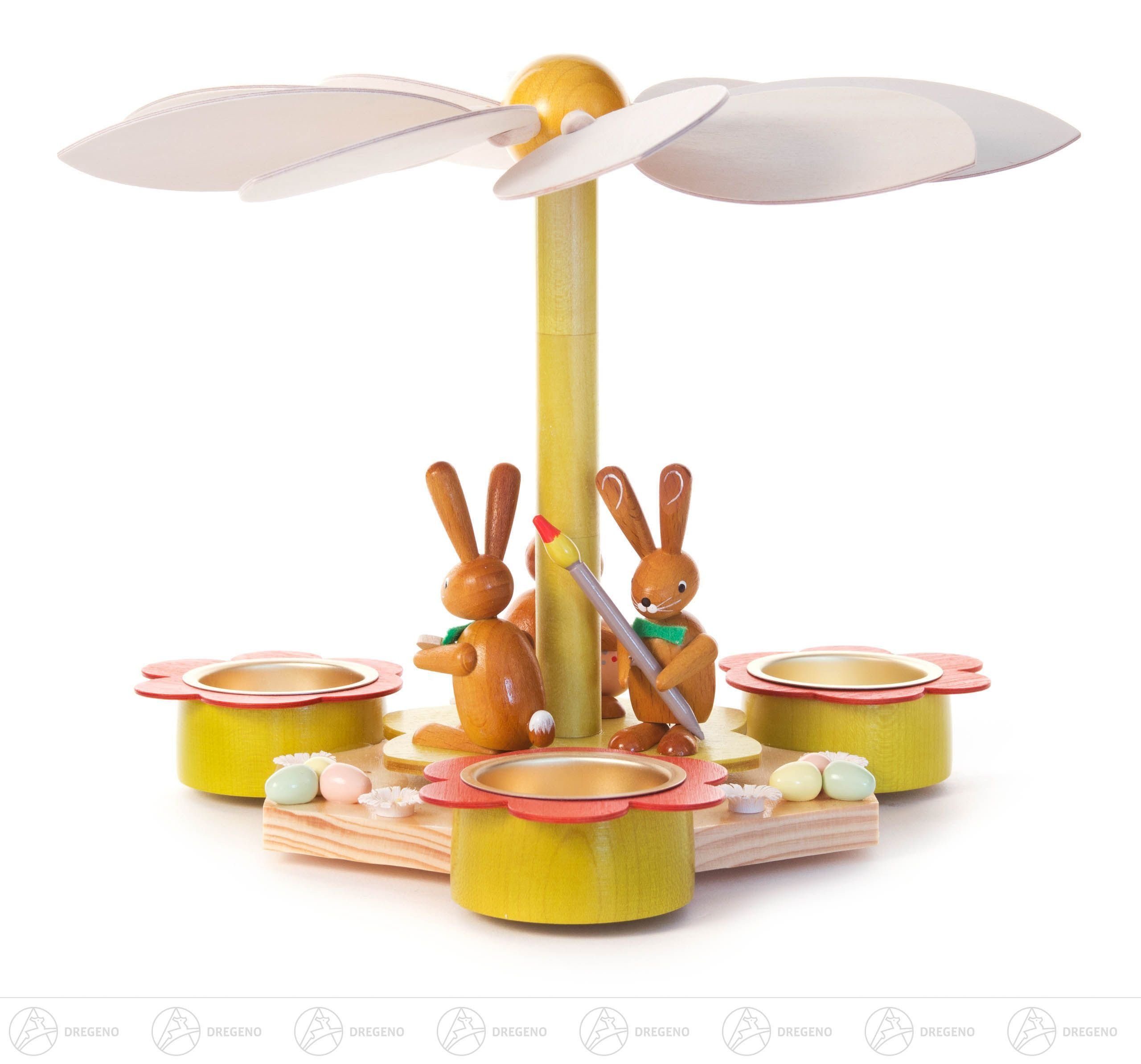 Dregeno Erzgebirge Weihnachtspyramide Pyramide mit Hasen, für Teelichte Breite x Höhe x Tiefe 21 cmx20