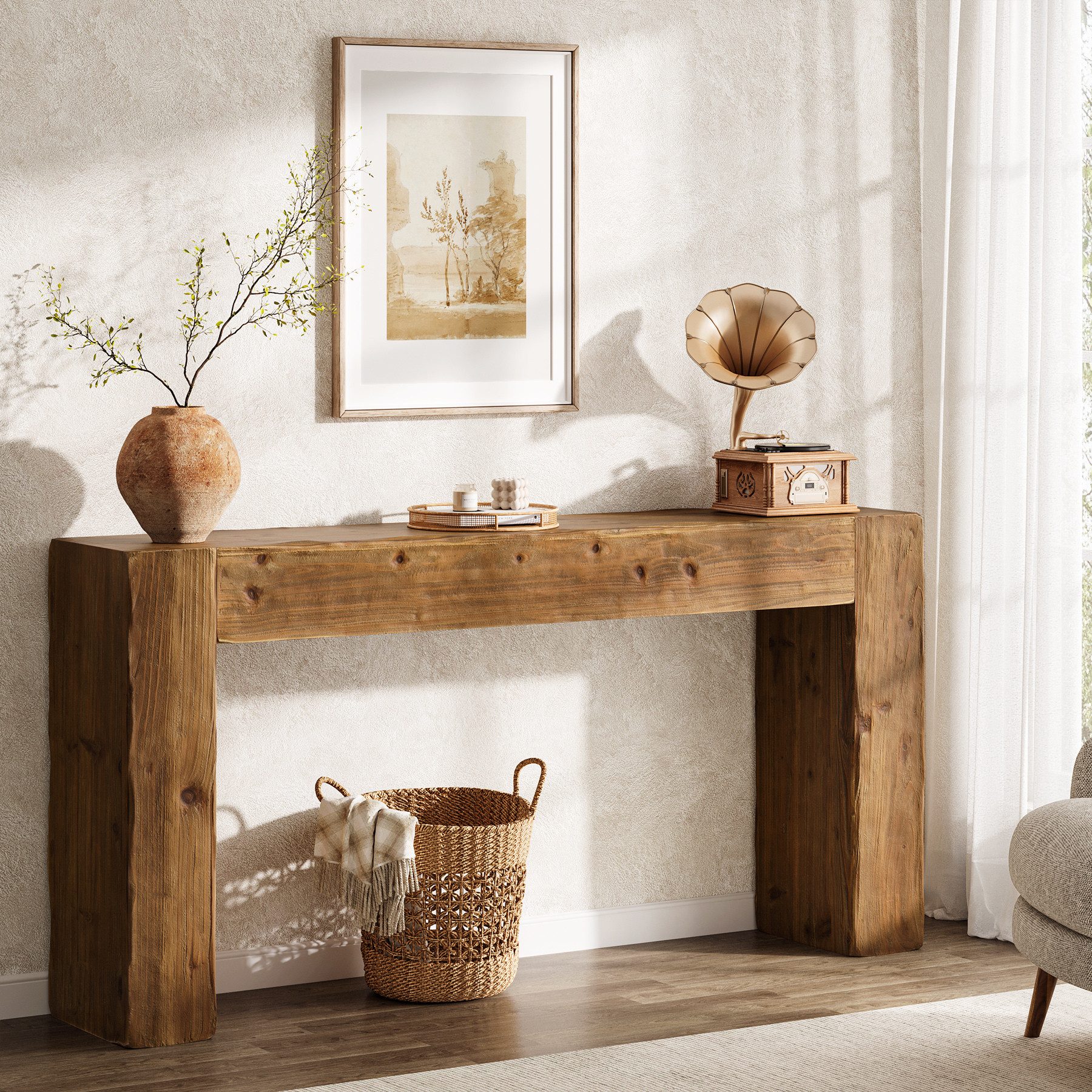 Tribesigns Konsolentisch aus Massivholz, 160 cm Flurtisch, Sofatisch hinter der Couch – Bild 3 von 5