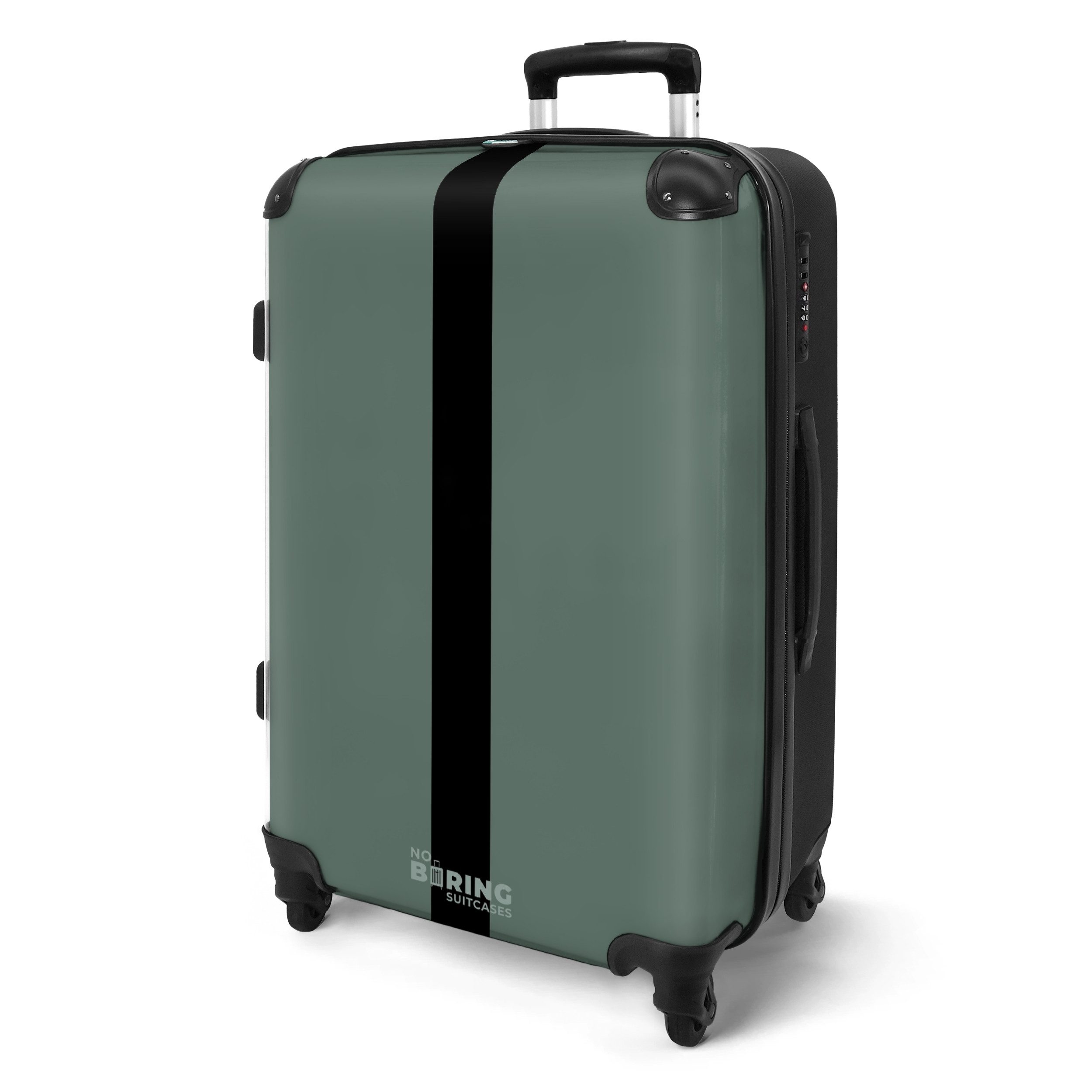 NoBoringSuitcases.com© Hartschalen-Trolley Grün mit schwarzem Streifen günstig online kaufen