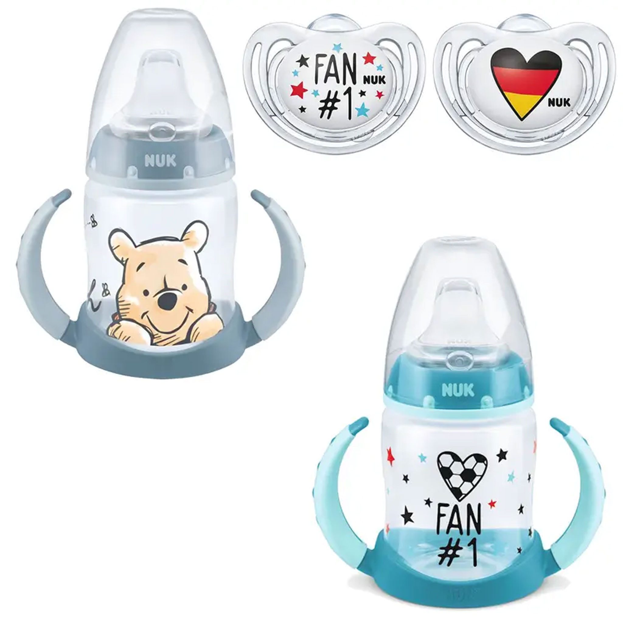 Babyflasche NUK Trinklernbecher 150 ml + Trinklernflasche 150ml+ Schnuller 6-18