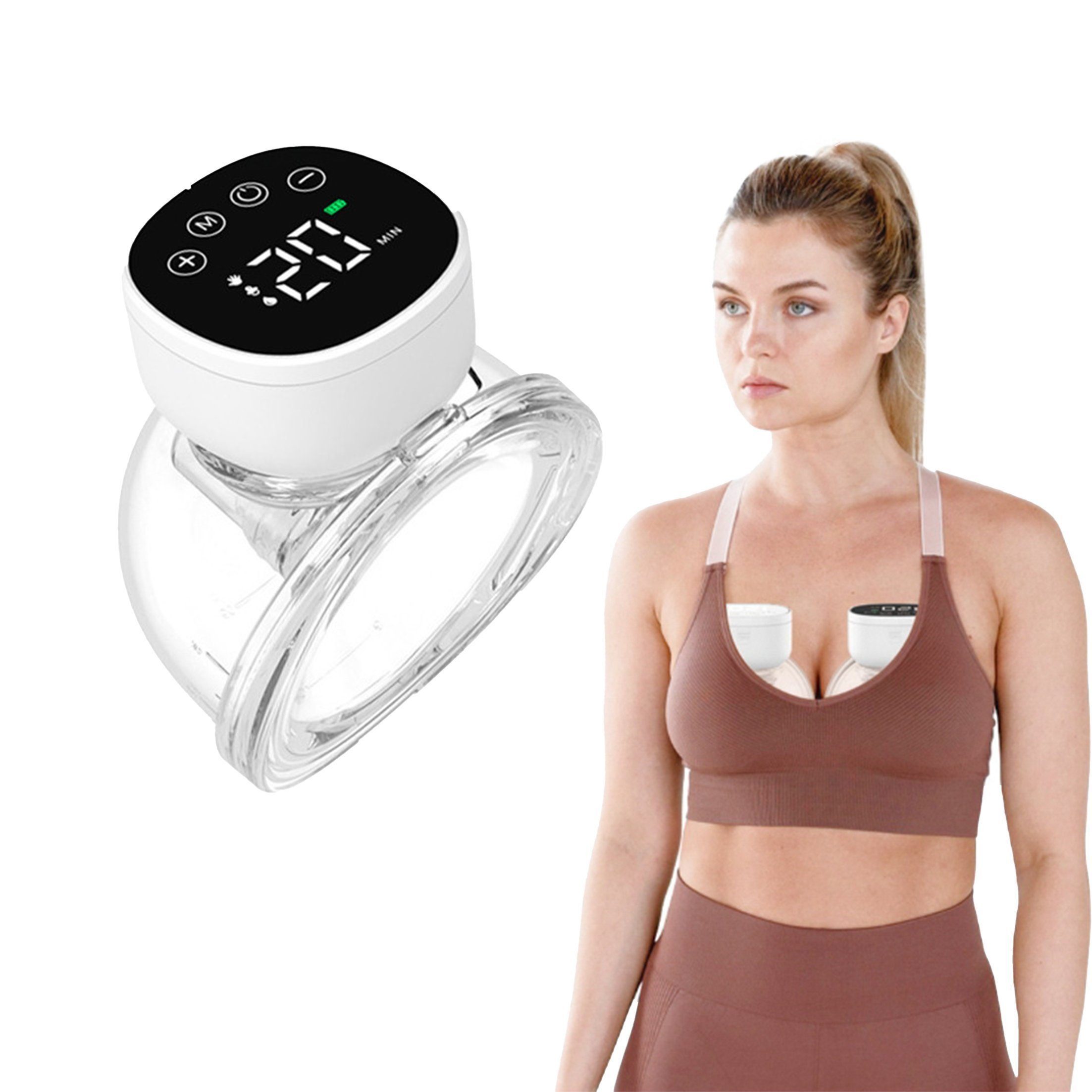 feinlux Elektrische Milchpumpe Elektrische Milchpumpe,Wearable Painless Breast Pumps, Set, Natürliche Zitzen, Kappen, Elektrische Milchpumpe, 3 große Modi, jeweils 9 Stufen. Freihändig Rückfluss-Schutzdesign