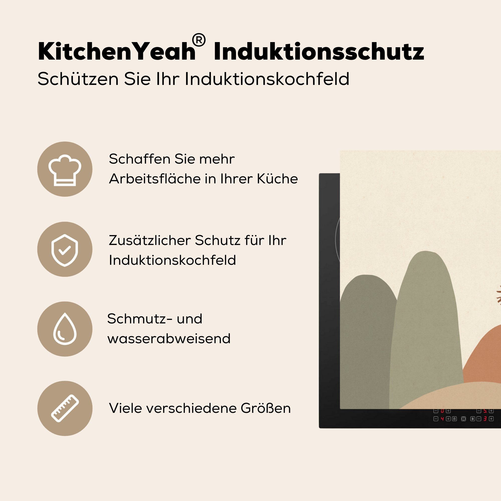 Vinyl, Mobile - cm, Abstrakt, Arbeitsfläche MuchoWow (1 Berge Ceranfeldabdeckung Landschaft Herdblende-/Abdeckplatte 60x52 nutzbar, tlg), - Pastell -