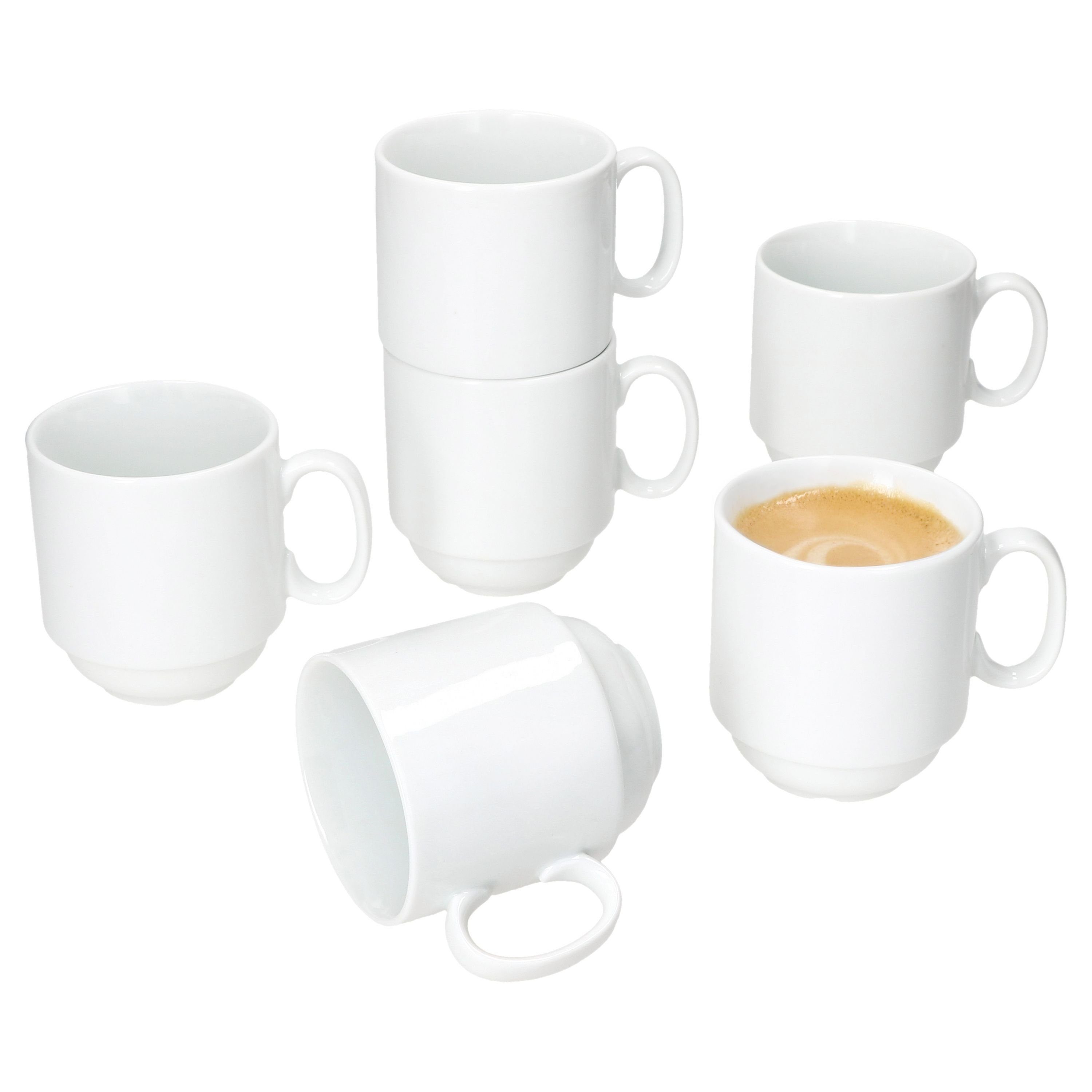 MamboCat Becher 6er Set Tommy Kaffeebecher 220ml weiß Porzellan 6 Personen stapelbar, Porzellan