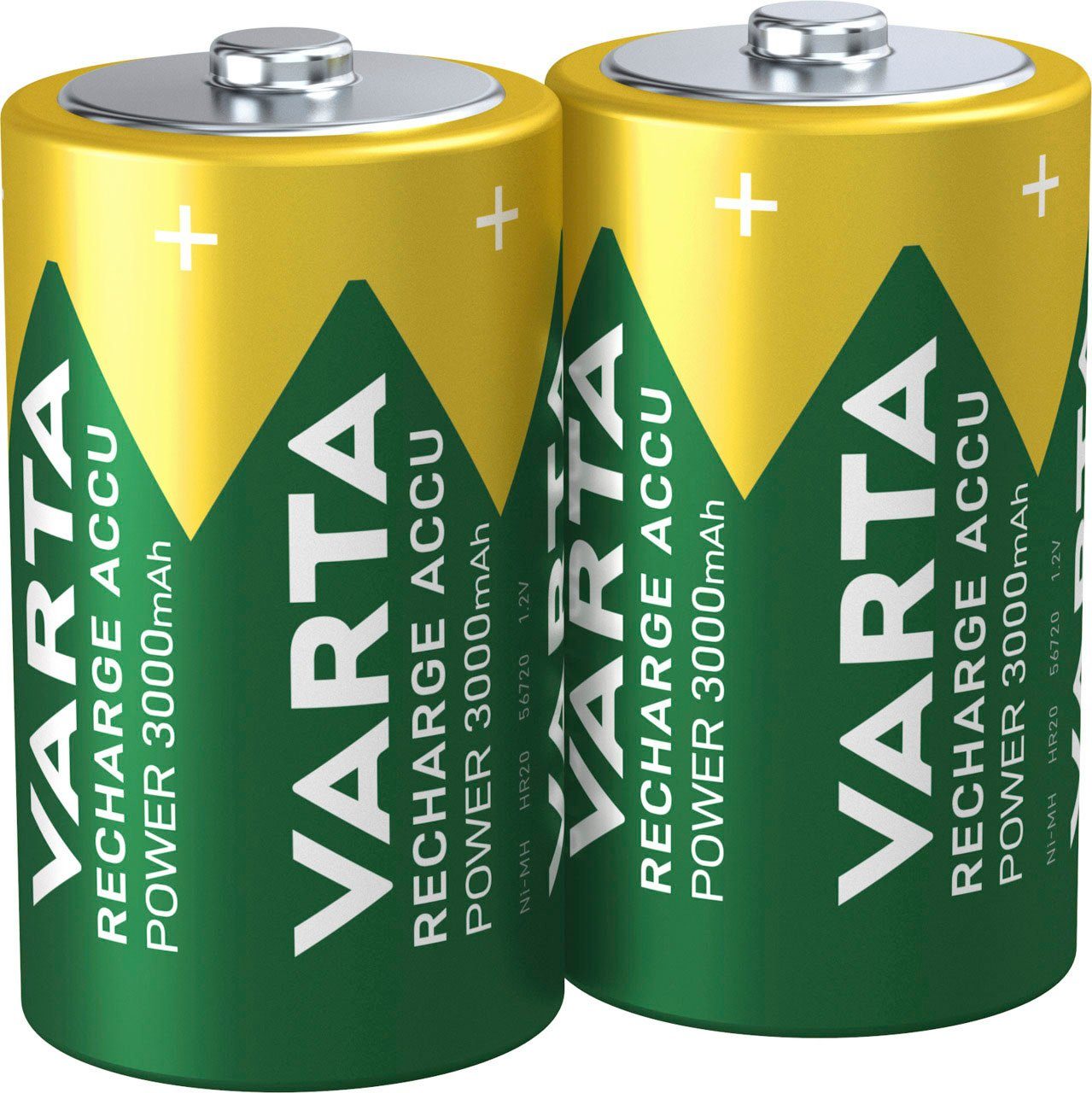 VARTA RECHARGE ACCU Power vorgeladener D Mono NiMH Akku (2er Pack, 3000mAh) Batterie, (1,2 V, 2 St)