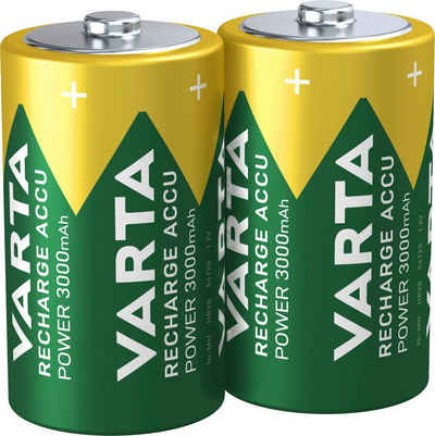 VARTA »2er Pack RECHARGE ACCU Power vorgeladener D Mono NiMH Akku (3000mAh) - Wiederaufladbar ohne Memory-Effekt - Ready to Use Technologie« Batterie, (1,2 V, 2 St)