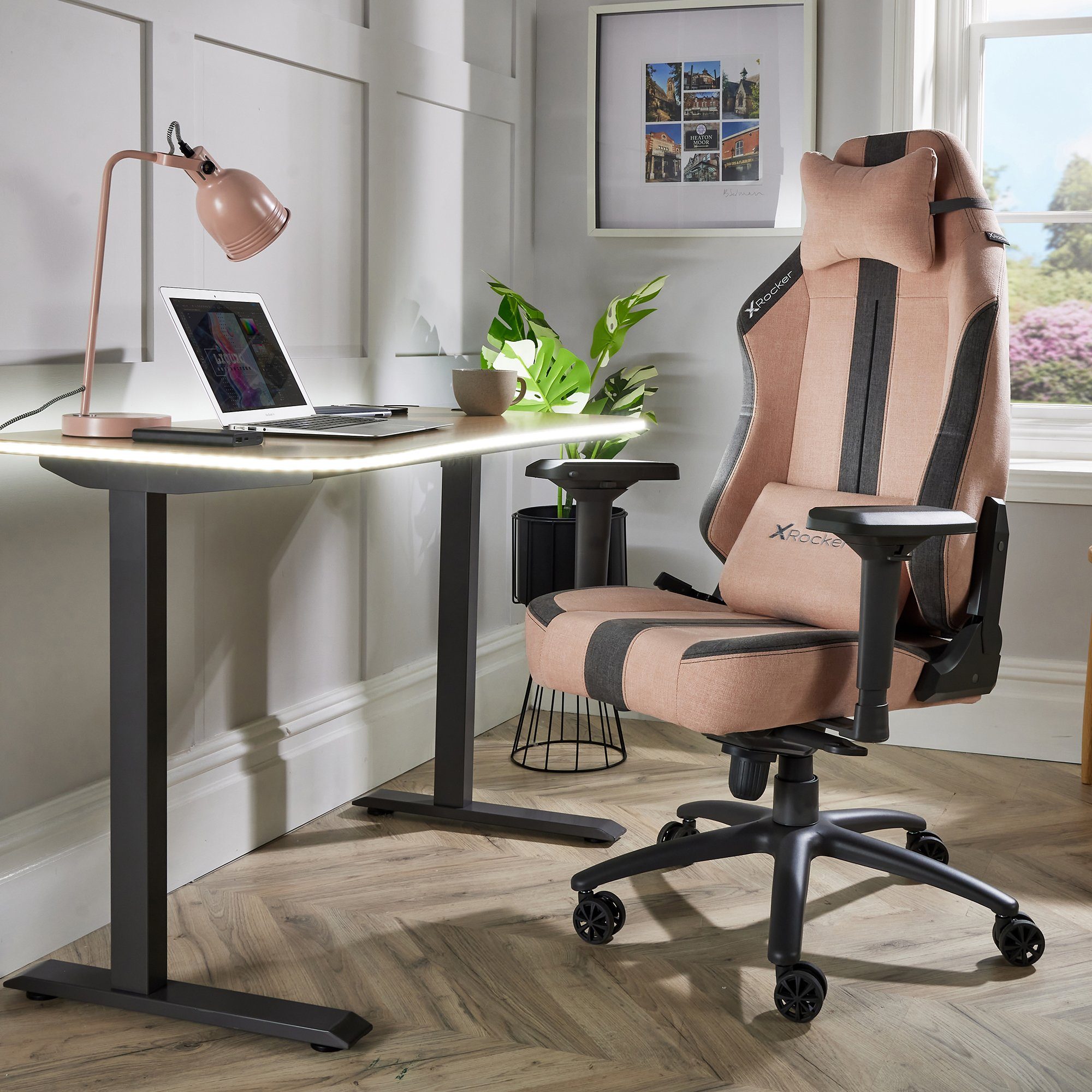 X Rocker Bürostuhl Onyx Modern Living Bürodrehstuhl mit hochwertiger Stoffoberfläche Pink/Grau