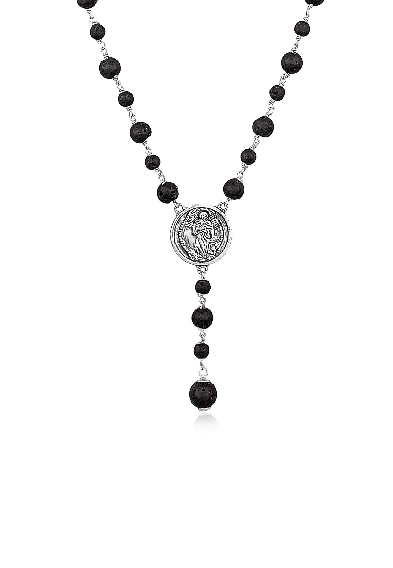 Valentinstagsgeschenk HAZE & GLORY Lange Kette Rosenkranz Halskette 925 Sterling Silber, Kugel, silberfarben