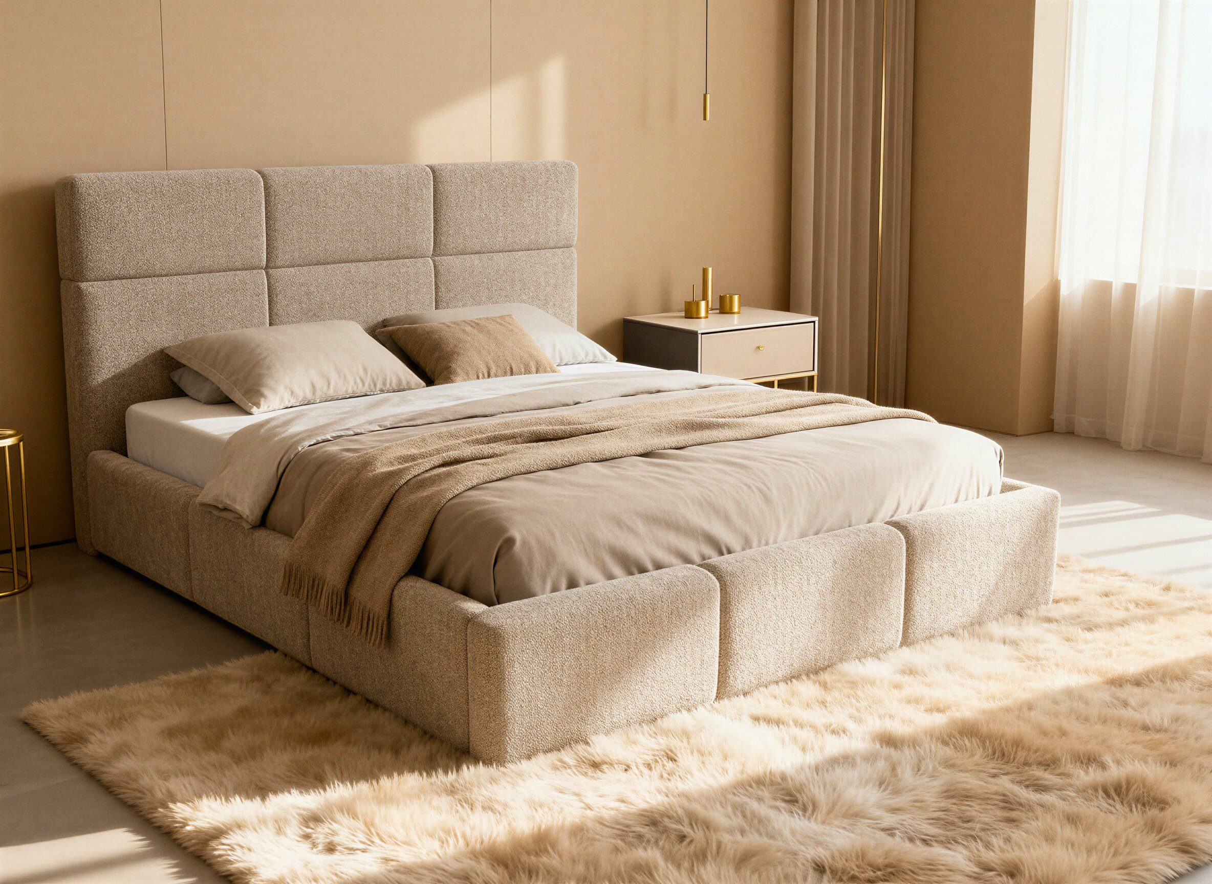 Sofnet Polsterbett Celine (mit Bettkasten und Lattenrost), Doppelbett, Bett mit Gasdruckfeder, Bouclé-Material
