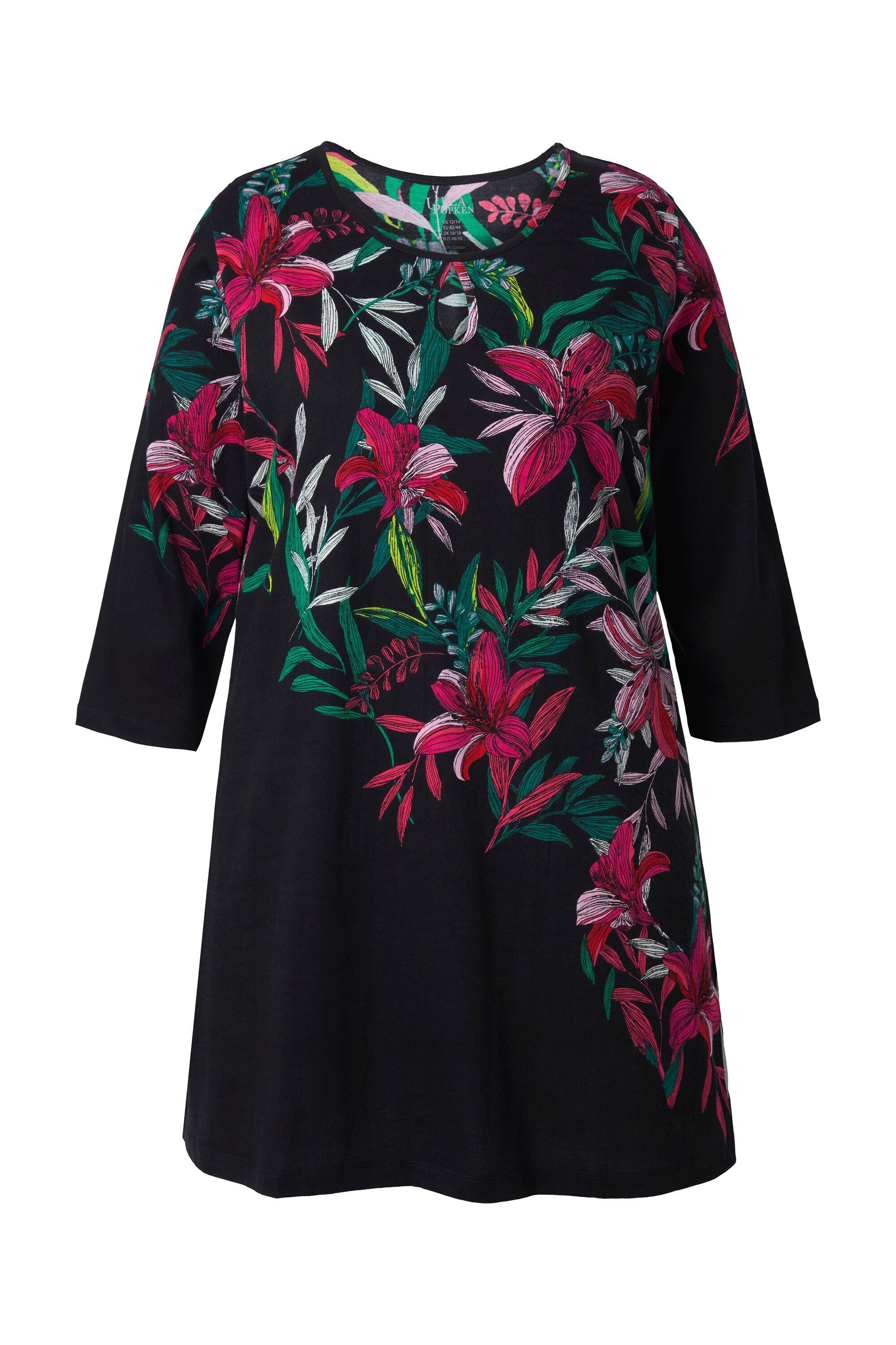 Longshirt Longshirt Keyhole A-Linie Rundhals 3/4-Arm