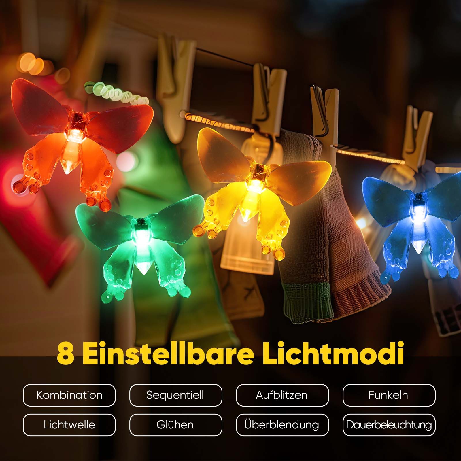 Salcar LED Solarleuchte Solarleuchten Garten Schmetterlinge Lichterkette Weihnachtsdeko, 5M 20 LED Bunt für Garten, Bäume, Terrasse, Weihnachten, Partys