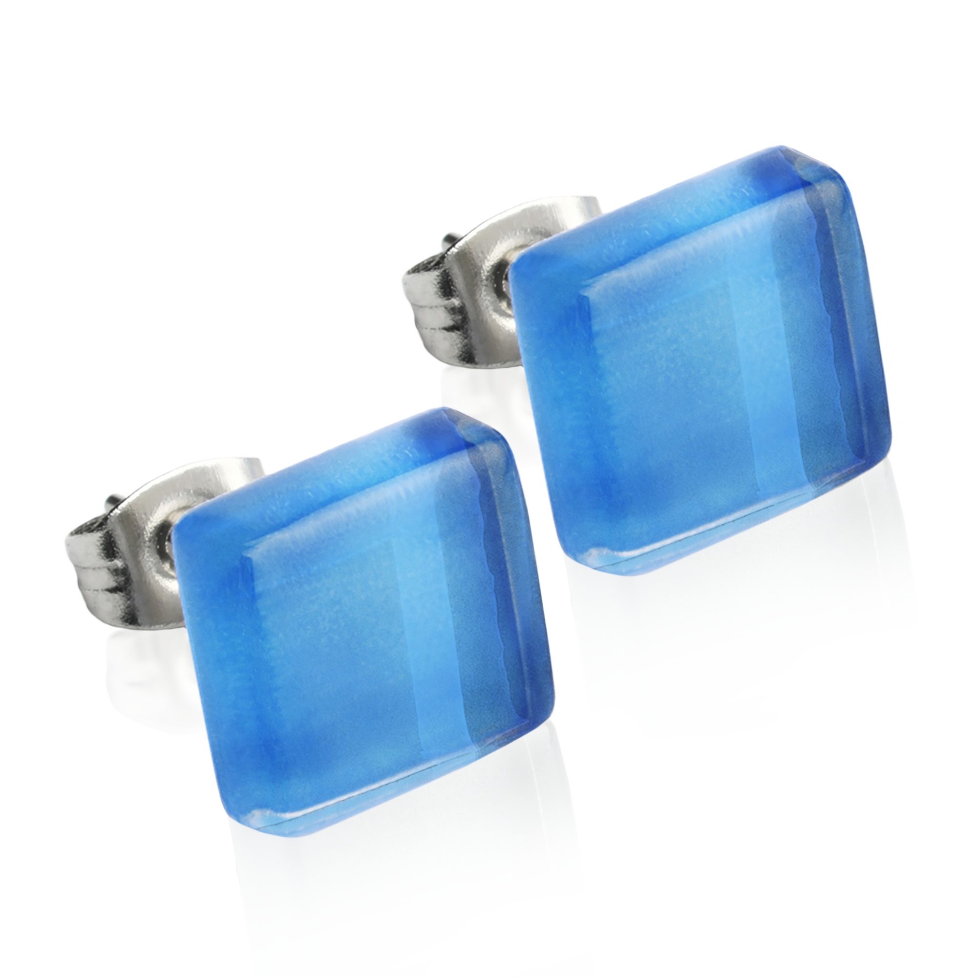 ALEXASCHA Paar Ohrstecker Kleine quadratische Stecker aus Glas • hypoallergener Edelstahl • 10mm