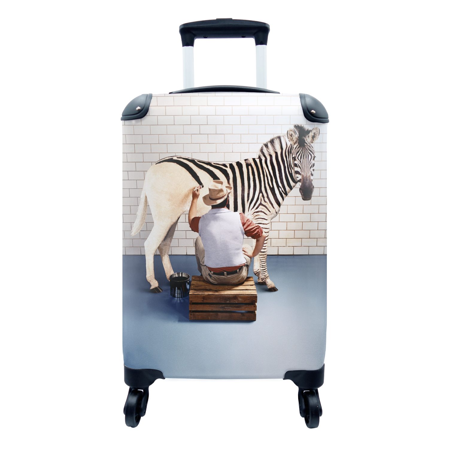 MuchoWow Handgepäckkoffer Komisches Bild eines Mannes, der ein Zebra malt, 4 Rollen, Reisetasche mit rollen, Handgepäck für Ferien, Trolley, Reisekoffer | Handgepäck-Koffer