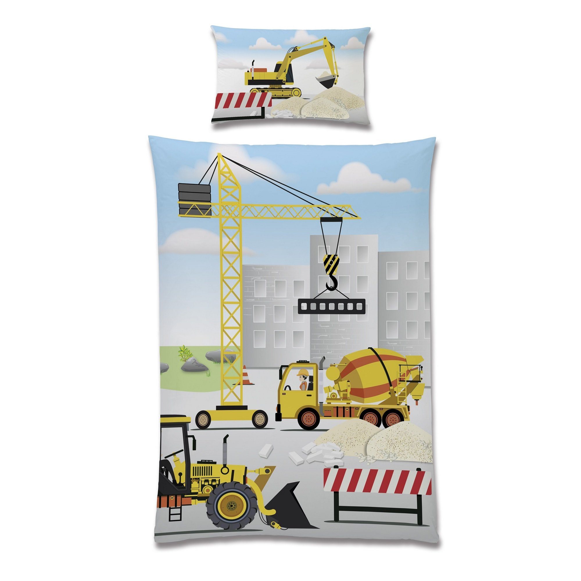 Familando Babybettwäsche mit hellem Motiv "Baustelle" günstig online kaufen