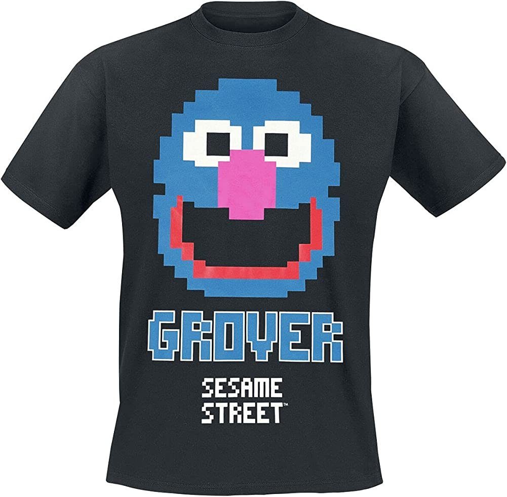 Sesamstrasse Print-Shirt Sesamstraße Grover 8 Bit Männer Grobi T-Shirt schwarz Fan-Merch, TV-Serien S M L XL XXL