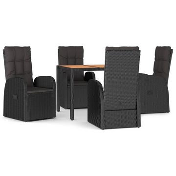 vidaXL Garten-Essgruppe 5-tlg. Garten-Essgruppe mit Kissen Schwarz Poly Rattan, (1-tlg)