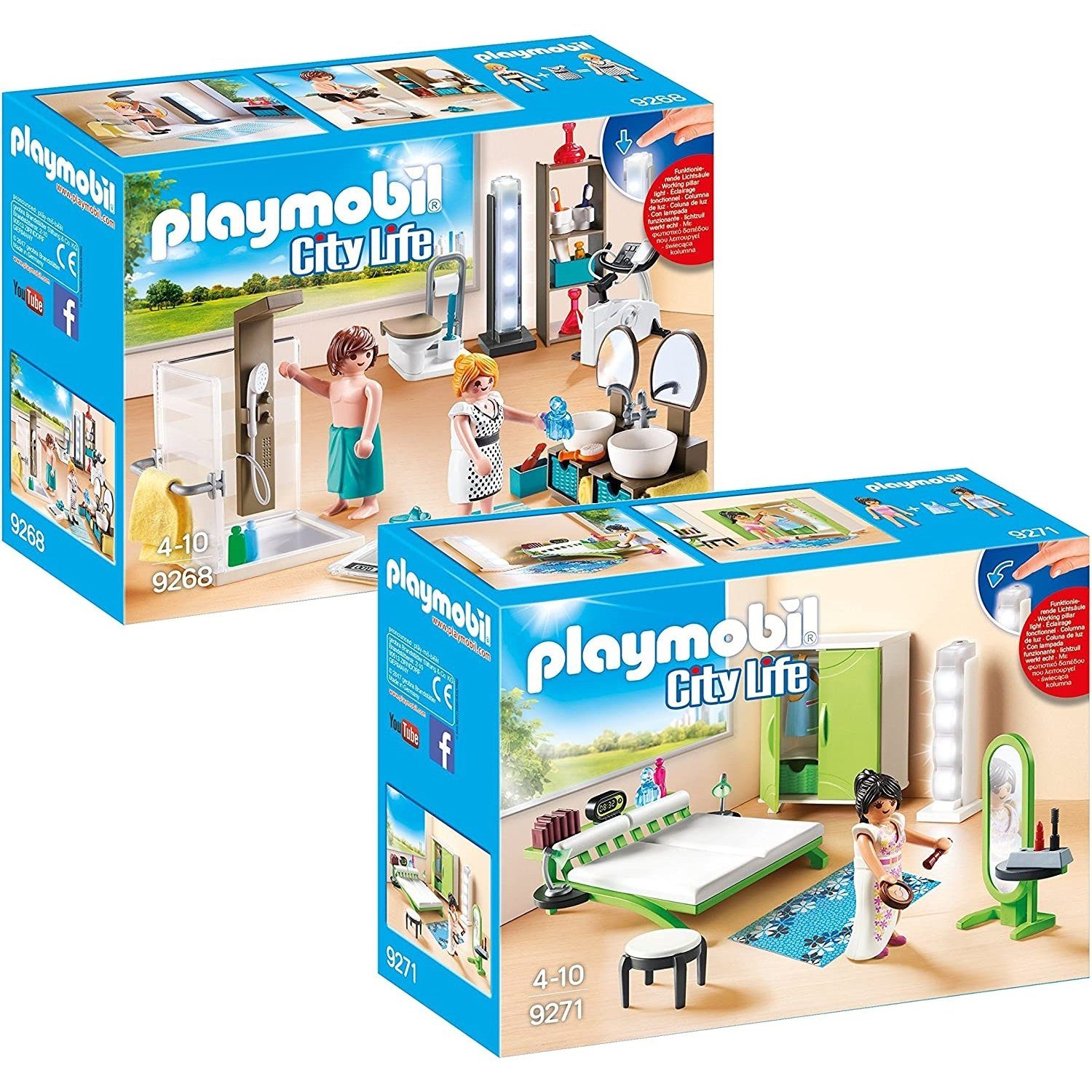 Playmobil® Spielbausteine 9268 9271 City Life 2er Set Badezimmer +  Schlafzimmer