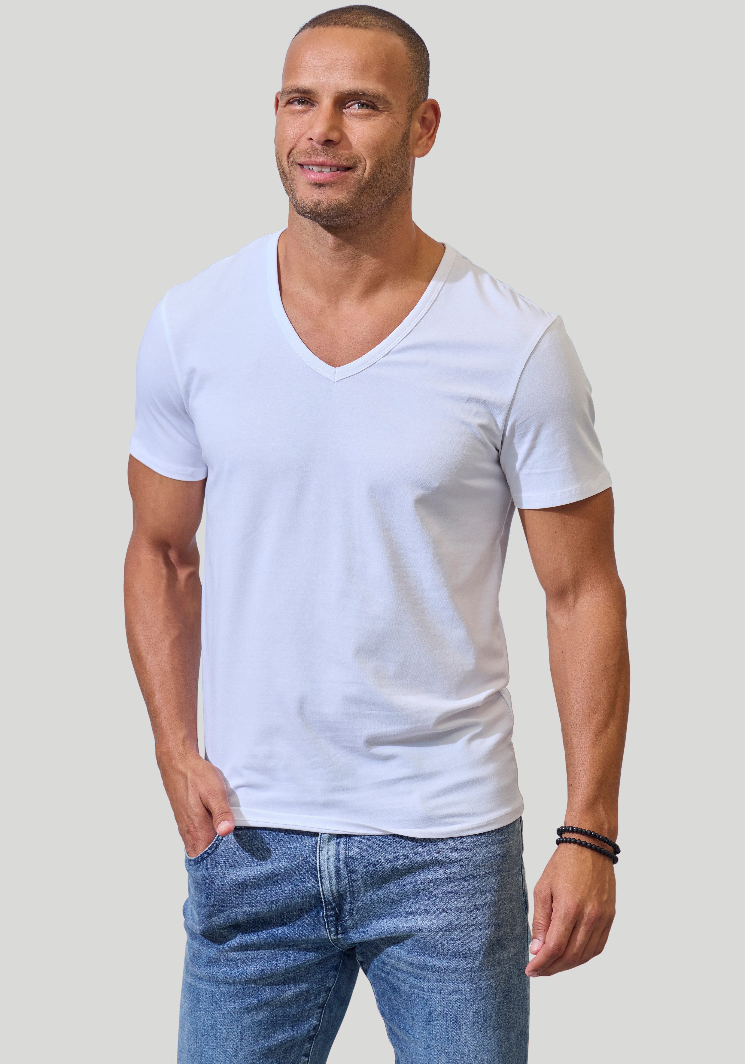 John Devin T-Shirt mit tiefem V-Ausschnitt, V-neck Shirt (3er-Pack) aus ela günstig online kaufen