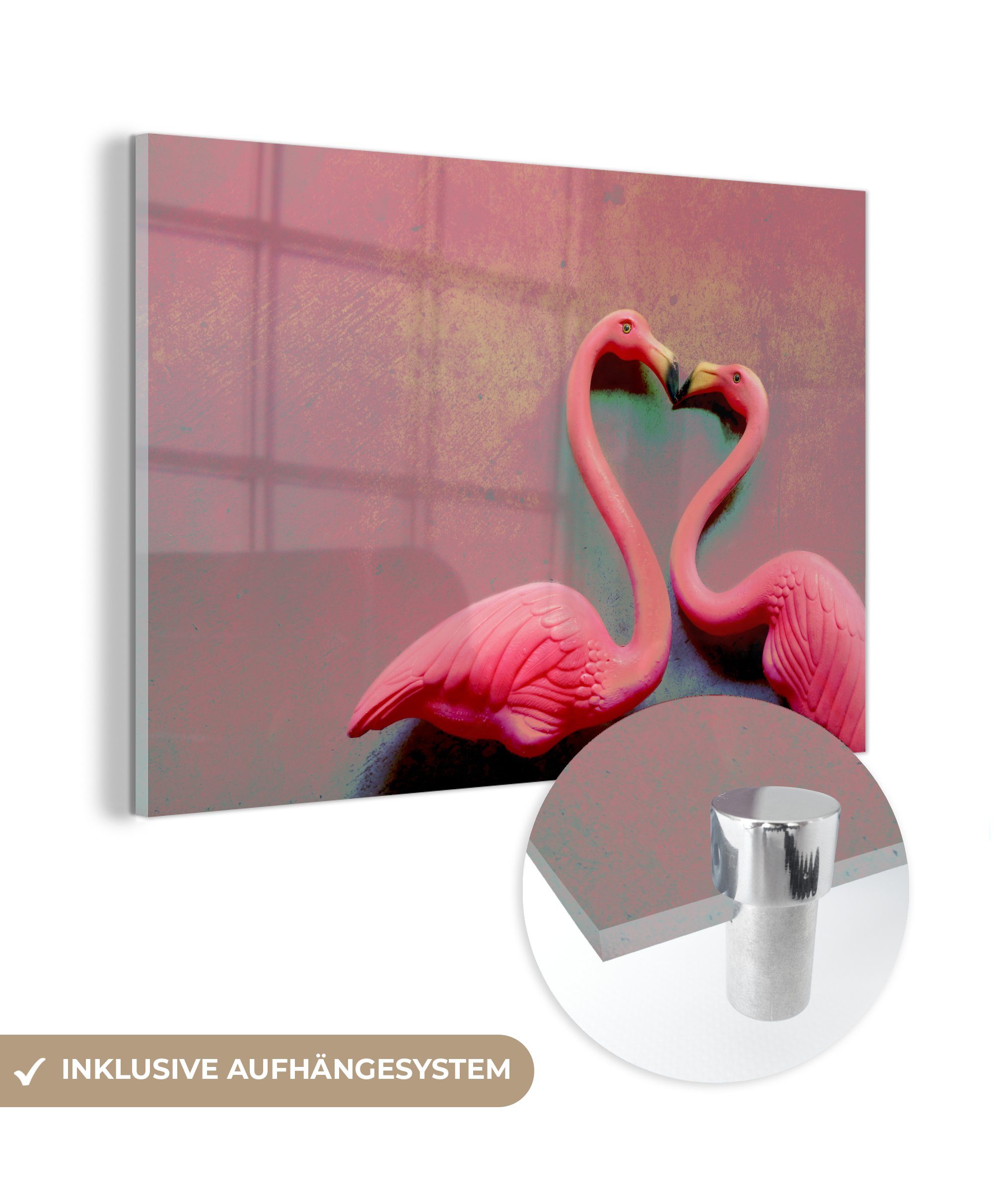 küssen MuchoWow Acrylglasbilder Flamingos & (1 Zwei Wohnzimmer Acrylglasbild Schlafzimmer sich, St),