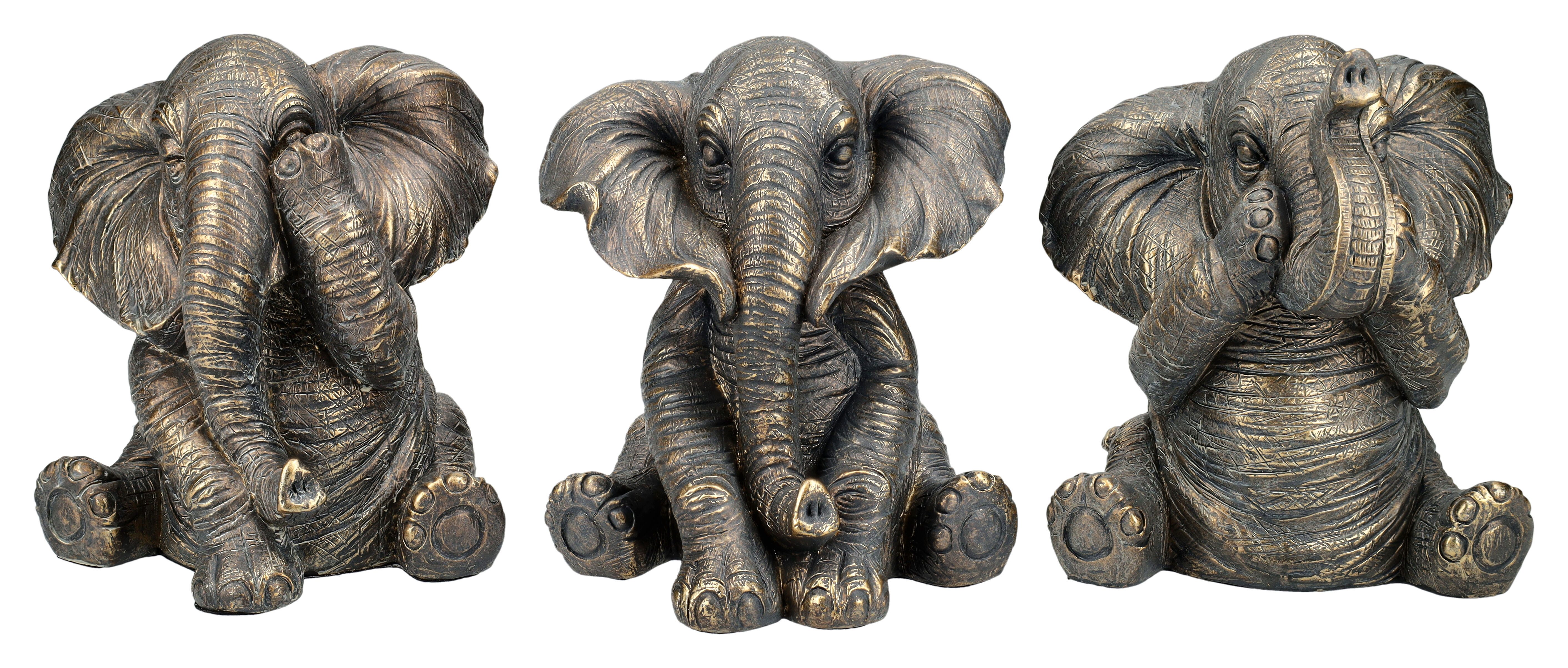 Figuren Shop GmbH Tierfigur Elefanten Figuren 3er Set - Bronzefarben - Tierfiguren Dekofiguren