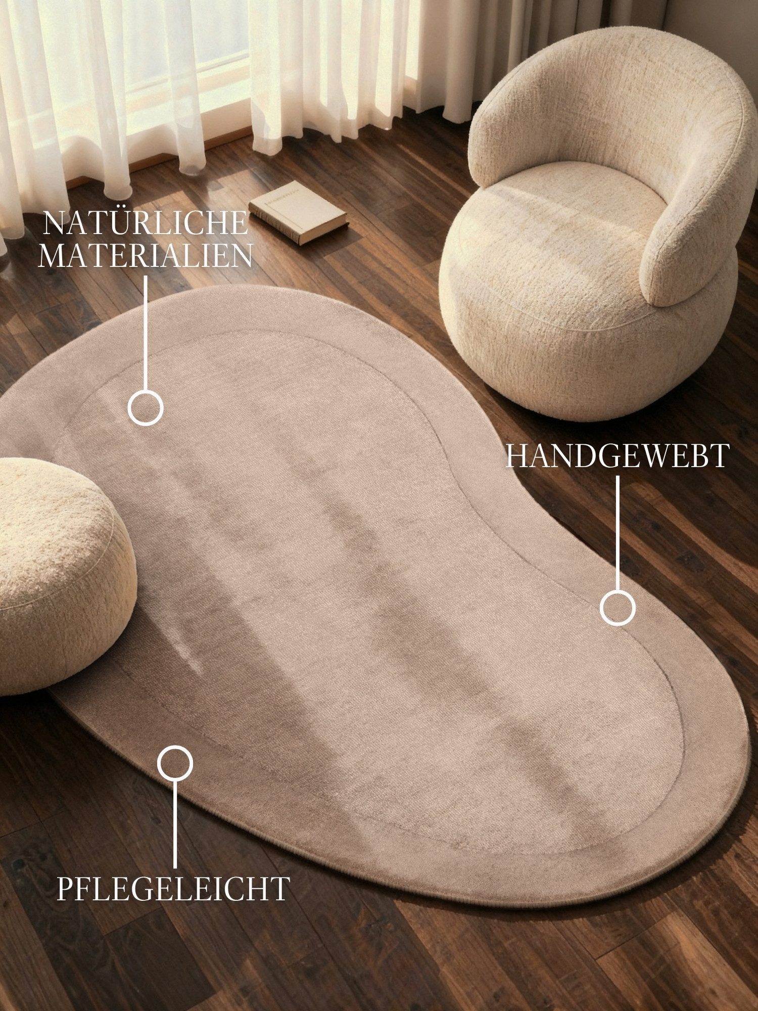 Villeroy & Boch Teppich Wollteppich Kivi, rechteckig, Höhe: 17 mm, Handgewebt, Wolle, Bordüre, Einfarbig, Läufer, Wohnzimmer, Organisch – Bild 2 von 5