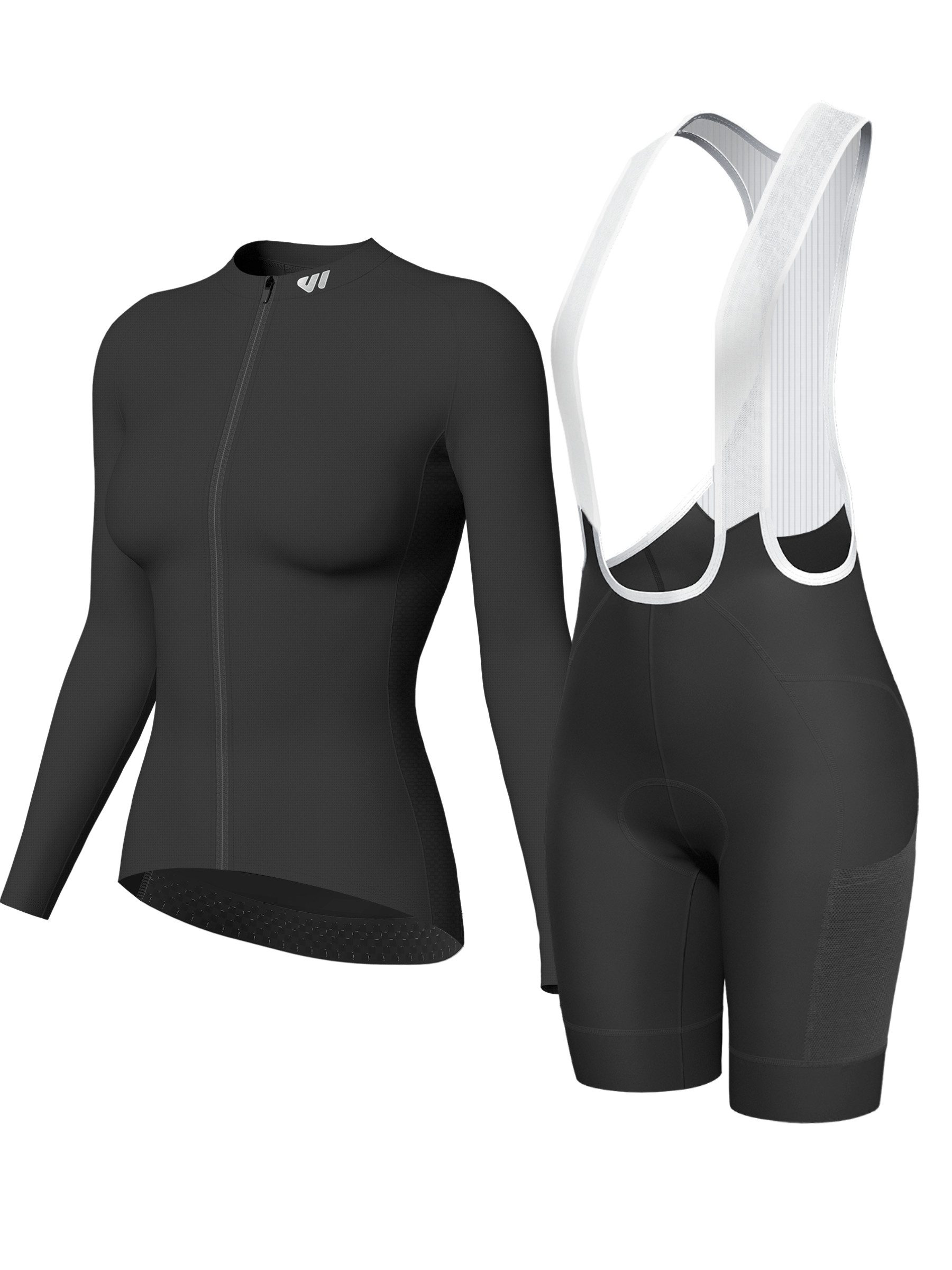 Wulibike Radtrikot Damen zweiteiliges Radsport-Set mit Langarm-Trikot und Trägerhose (2-tlg) Atmungsaktives Funktionsoutfit für Rennrad- und Graveltouren