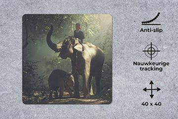 MuchoWow Gaming Mauspad Elefantentrainer mit einem Elefanten und seinem Baby im Wald (1-St), Mousepad mit Rutschfester Unterseite, Gaming, 40x40 cm, XXL, Großes