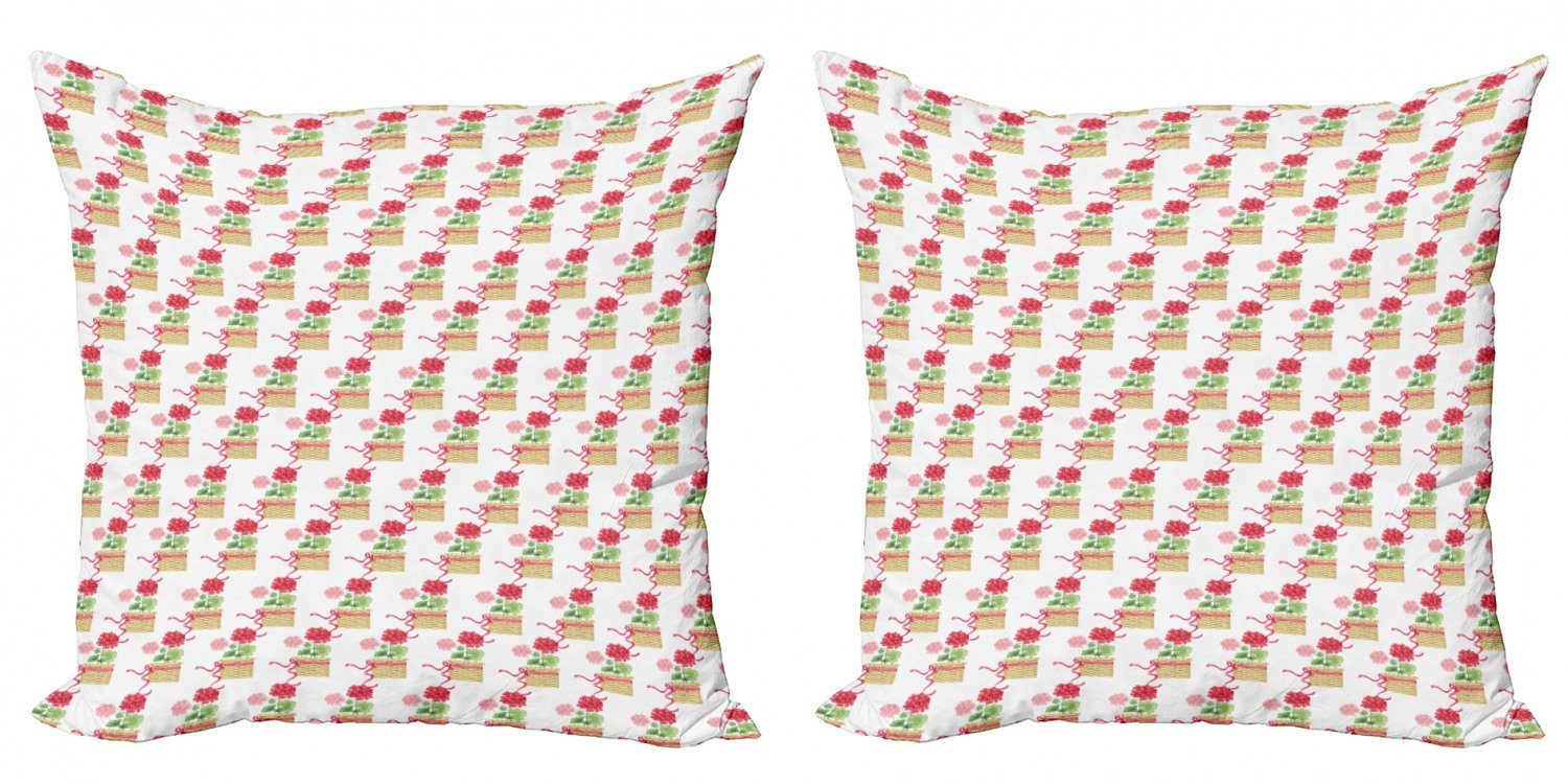 Korb Farbige im Accent Stück), Doppelseitiger Abakuhaus Modern (2 Blumen Pelargonien Kissenbezüge Digitaldruck,