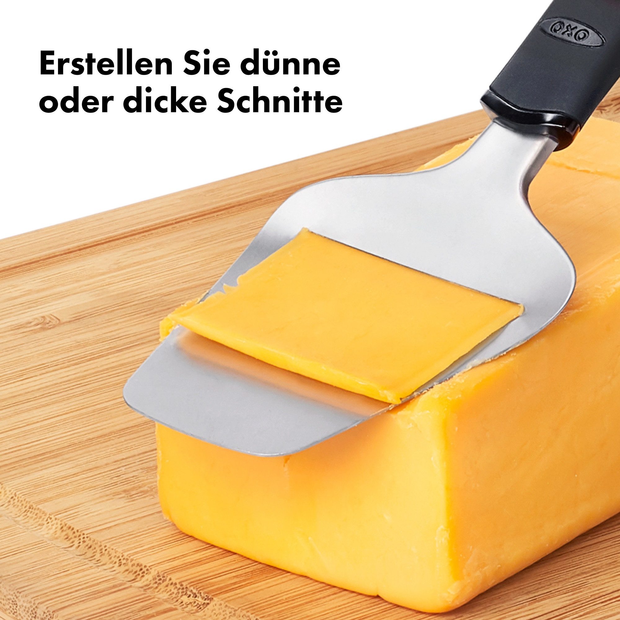 OXO Good Grips Käsehobel OXO Antihaft Käseplane, Edelstahl, Silikon, (1-St), scharfen Klinge und Antihaftkopf bietet müheloses Schneiden