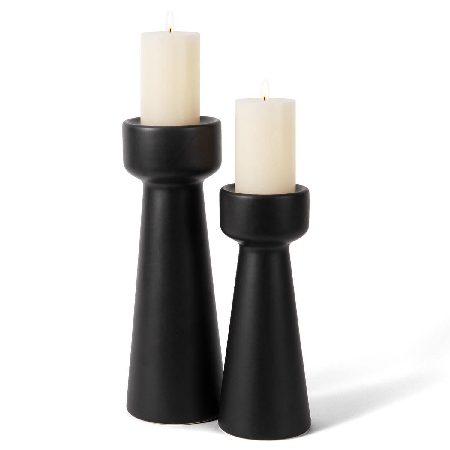 LuxusKollektion Kerzenständer Kerzenhalter Keramik 2er Set Schwarz