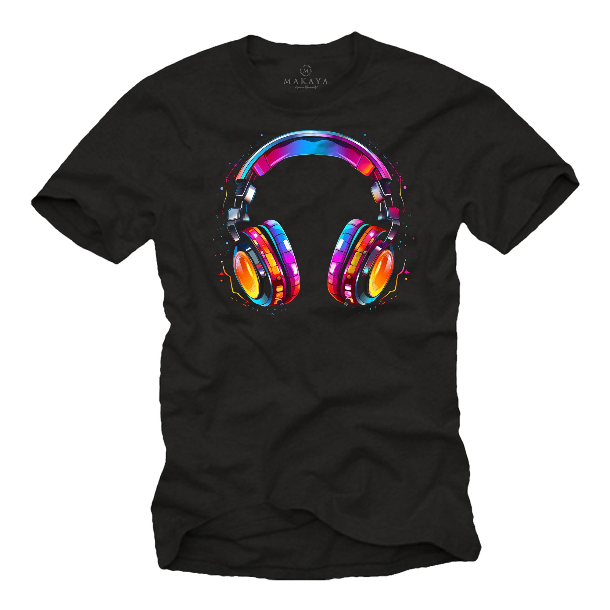 MAKAYA Print-Shirt mit Kopfhörer Motiv Jungen Kinder Herren Männer Musik Geschenke (Schwarz, Blau, Grau, Grün, Lila, S, XL, 3XL, 4XL, 5XL, L, M, XXL) Baumwolle