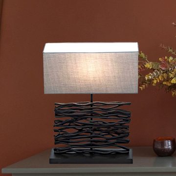 etc-shop LED Tischleuchte, Leuchtmittel nicht inklusive, Tischleuchte Wohnzimmerlampe Holz Stoffschirme schwarz grau H 50 cm