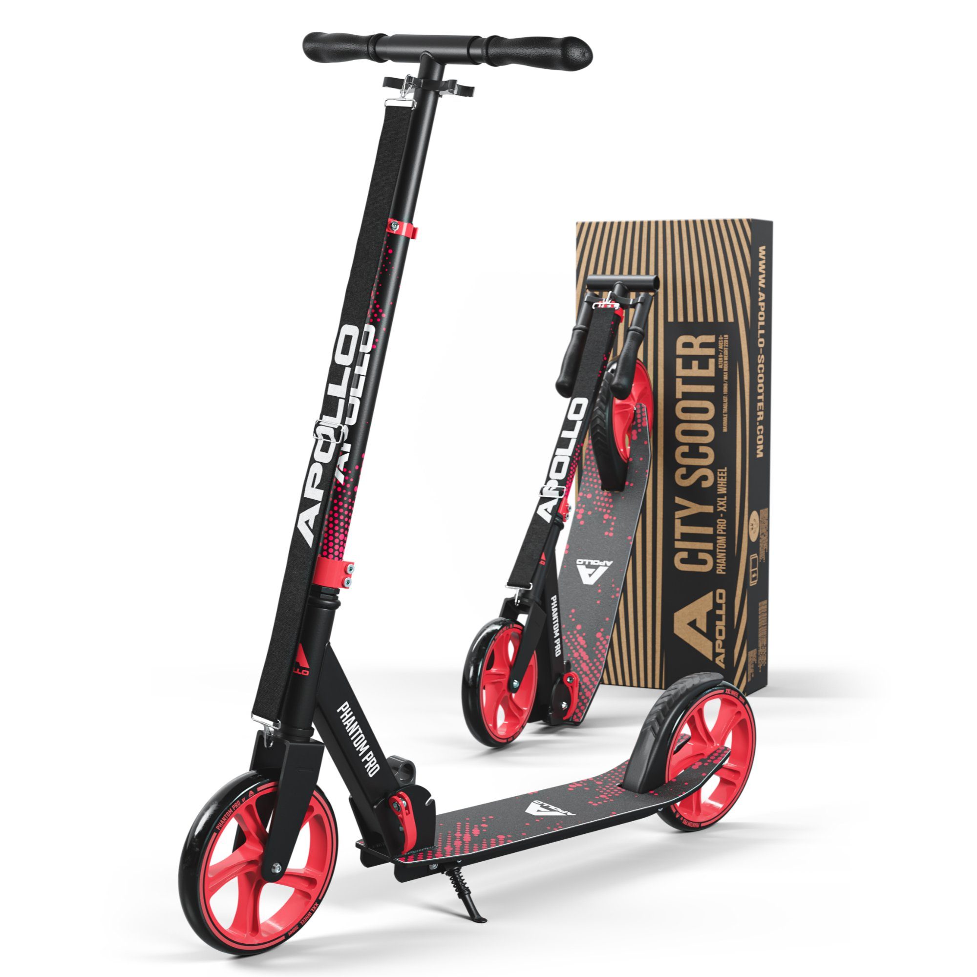 Apollo Cityroller City Scooter - Phantom Pro - Klappbarer City Roller für Kinder, Höhenverstellbar - Tretroller für Erwachsene - Roller Rot