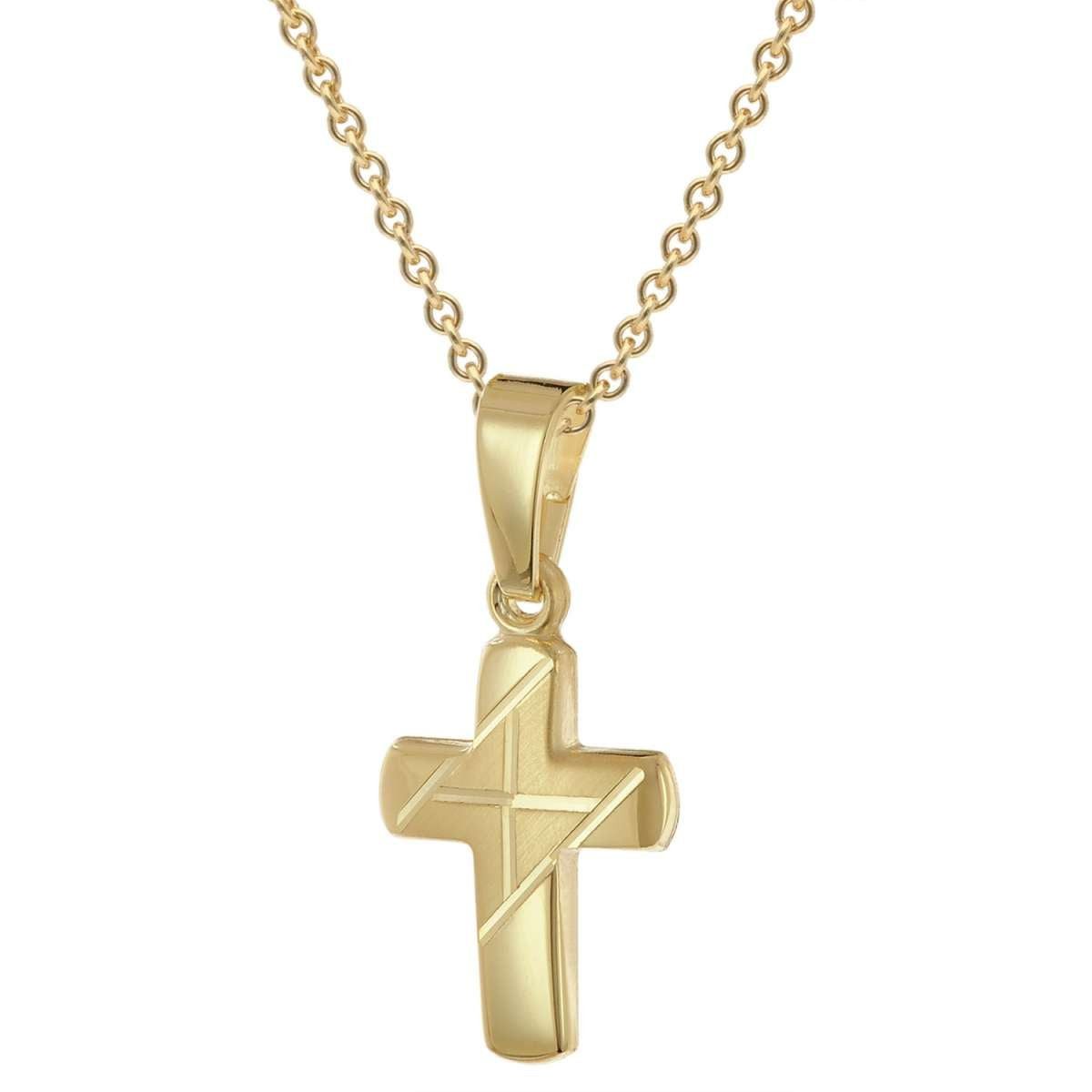 trendor Kreuzkette 28216, Kreuz-Anhänger für Kinder Gold 333 An Vergoldeter Silberkette