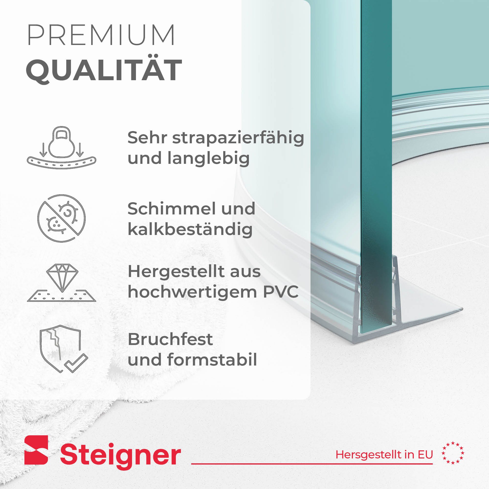 STEIGNER Duschdichtung Duschtürdichtung gebogen UK02 30 cm (1 Stk) Transparent 6-8 mm, L: 30 cm, (1 Stück Packung, Einzeldichtung), Duschdichtung für Runddusche – Bild 4 von 5