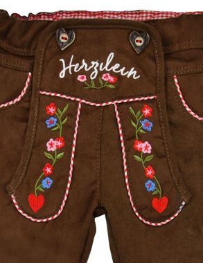 BONDI Trachtenhose Lange Baby Mädchen Kunstlederhose "Herzilein" gefüttert 86566 - Braun