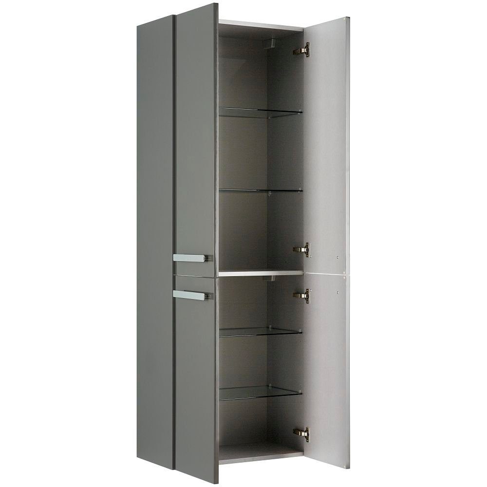 Badezimmer B/H/T: mit Lack Hochschrank - Hochglanz Türen 60/168/33cm Lomadox FES-4005-66 4 Steingrau