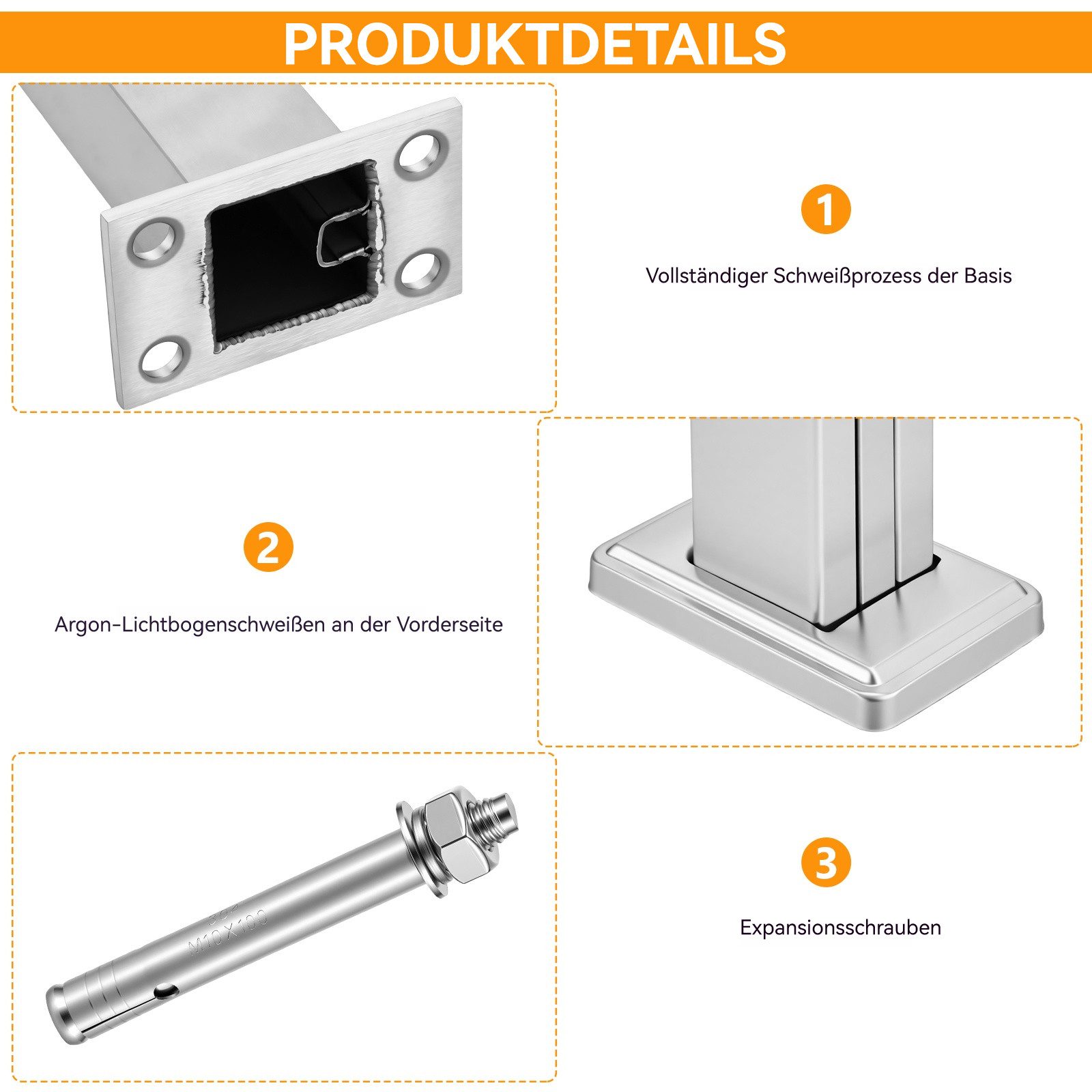 BlingBin Zaunpfosten Glasgeländerpfosten aus Edelstahl 304,Geländerpfosten mit Gebürstet, (1 Stück, 1-St., Einzel Schlitz, 85cm Höhe), Glasgeländer pfosten für 10-12mm Glas Mit Slots & Base