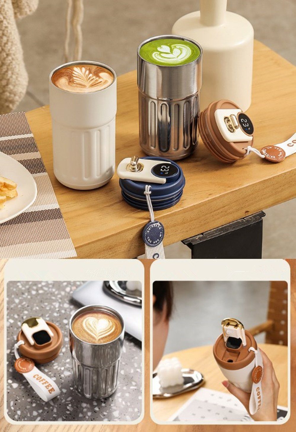 XDeer Thermobecher Kaffeebecher Digitalanzeige Thermosflaschen 450ml 316 Edelstahl Travel, Thermobecher auslaufsicher mit Deckel für Kaffee-to-go Becher